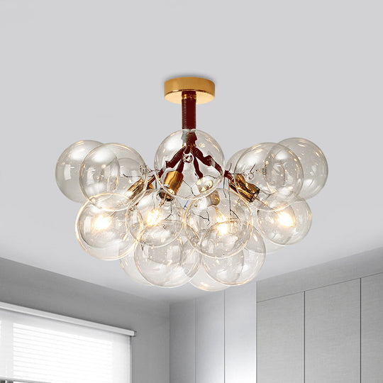 Clear Glass Semi Flush Ceiling Light with Contemporary Bubble Design for Foyer and Corridor Illumination