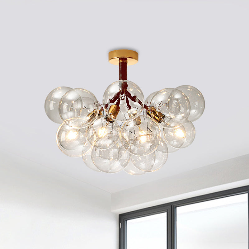 Clear Glass Semi Flush Ceiling Light with Contemporary Bubble Design for Foyer and Corridor Illumination