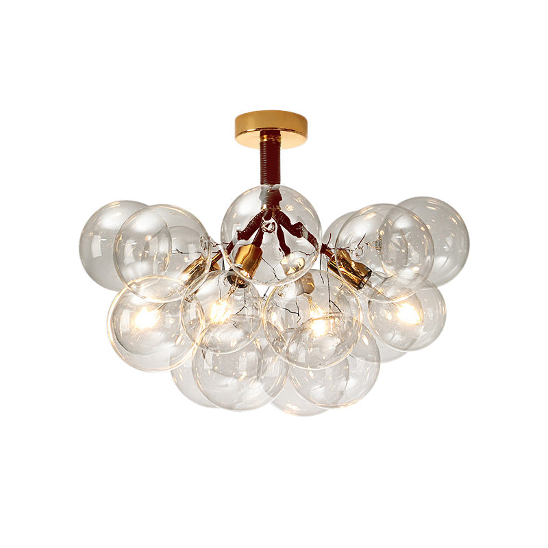 Clear Glass Semi Flush Ceiling Light with Contemporary Bubble Design for Foyer and Corridor Illumination