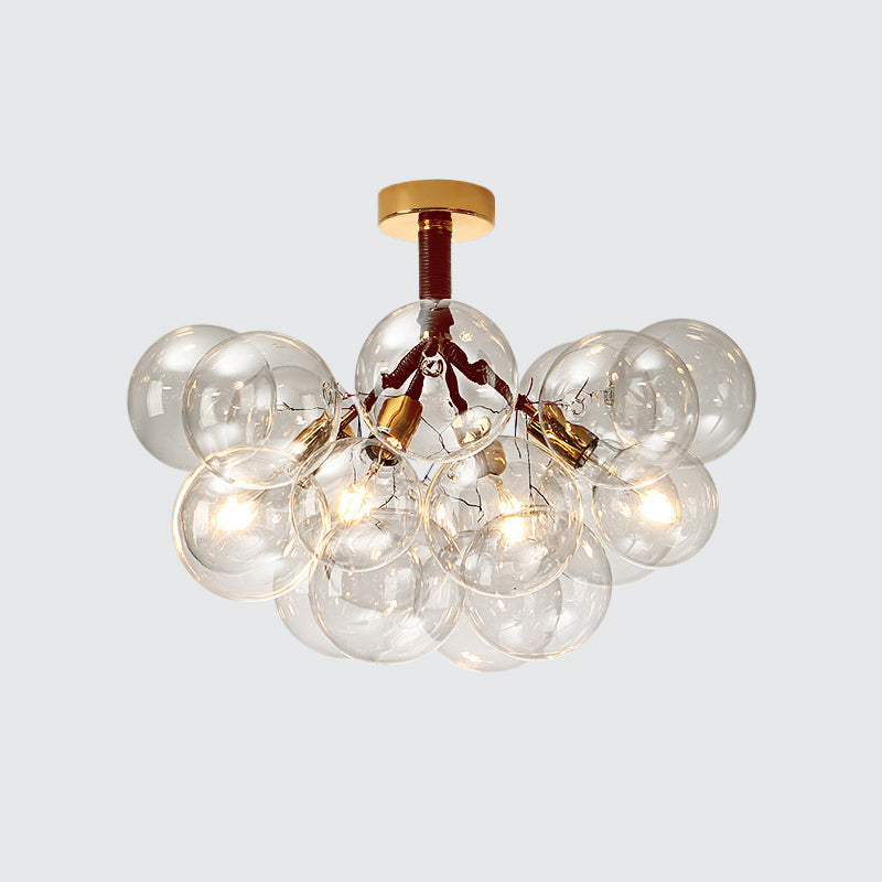 Clear Glass Semi Flush Ceiling Light With Contemporary Bubble Design For Foyer And Corridor