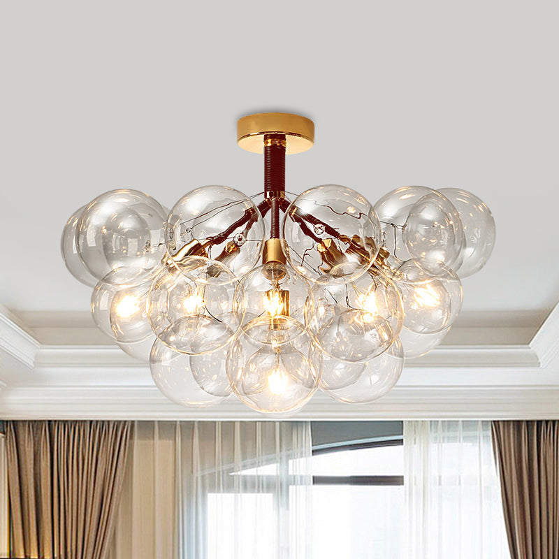 Clear Glass Semi Flush Ceiling Light with Contemporary Bubble Design for Foyer and Corridor Illumination