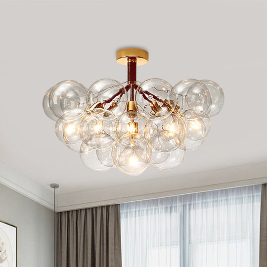 Clear Glass Semi Flush Ceiling Light with Contemporary Bubble Design for Foyer and Corridor Illumination