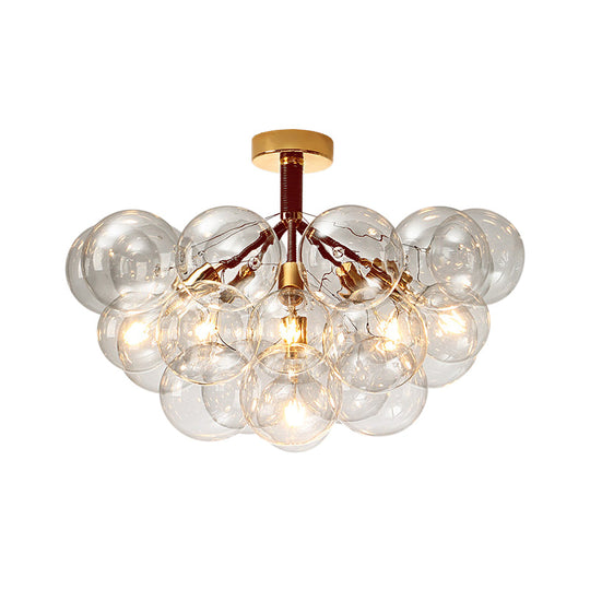 Clear Glass Semi Flush Ceiling Light with Contemporary Bubble Design for Foyer and Corridor Illumination