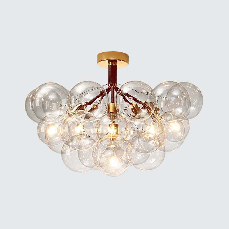 Clear Glass Semi Flush Ceiling Light with Contemporary Bubble Design for Foyer and Corridor Illumination