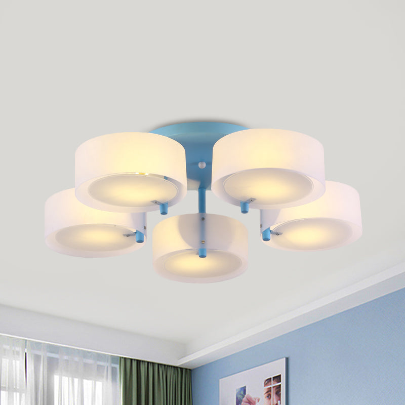 Macaron Loft Milk Glass Semi Flush Ceiling Light For Study Room 5 / Blue