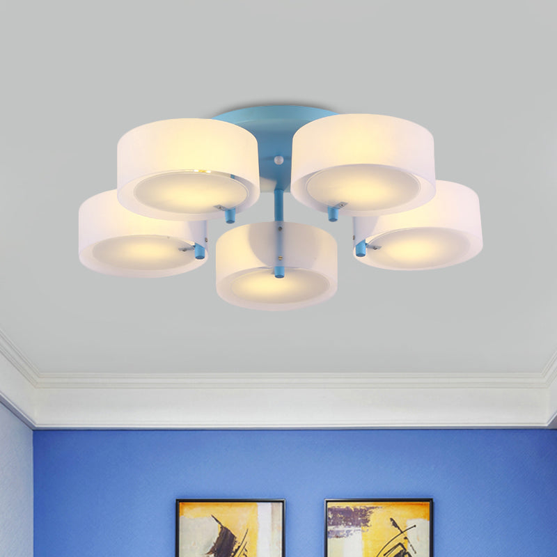 Macaron Loft Milk Glass Semi Flush Ceiling Light for Study Room