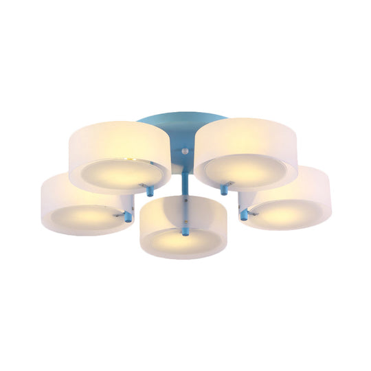 Macaron Loft Milk Glass Semi Flush Ceiling Light for Study Room