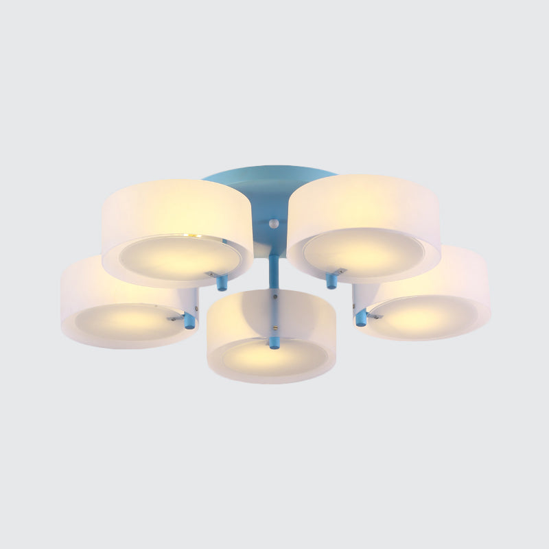 Macaron Loft Milk Glass Semi Flush Ceiling Light for Study Room