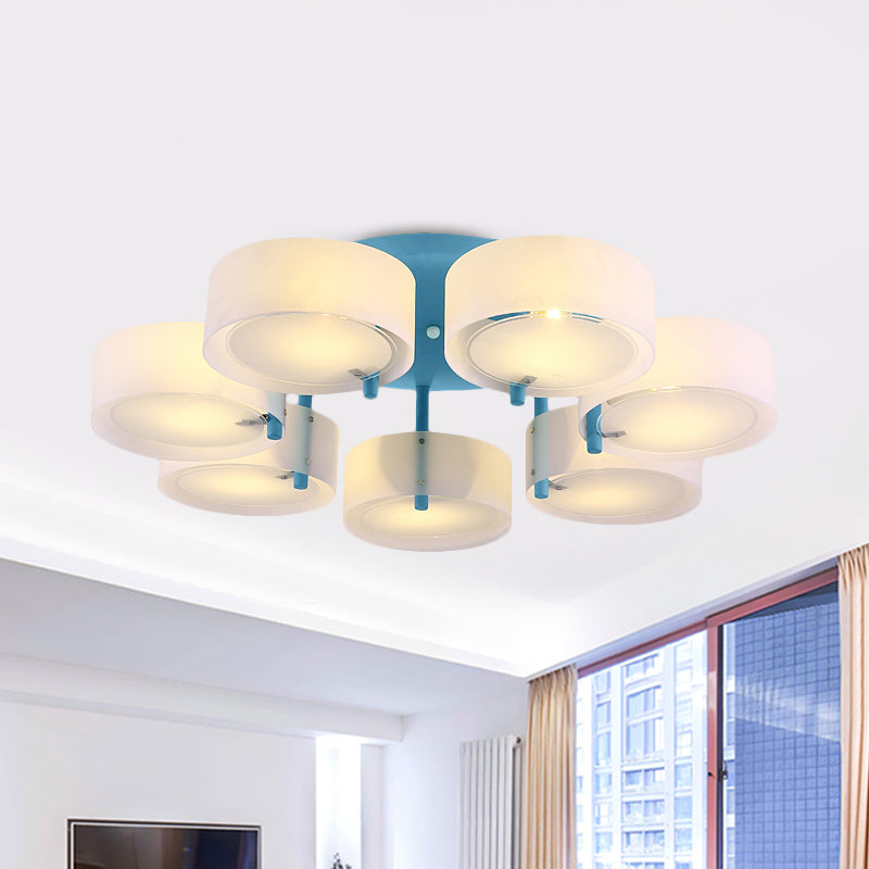 Macaron Loft Milk Glass Semi Flush Ceiling Light for Study Room