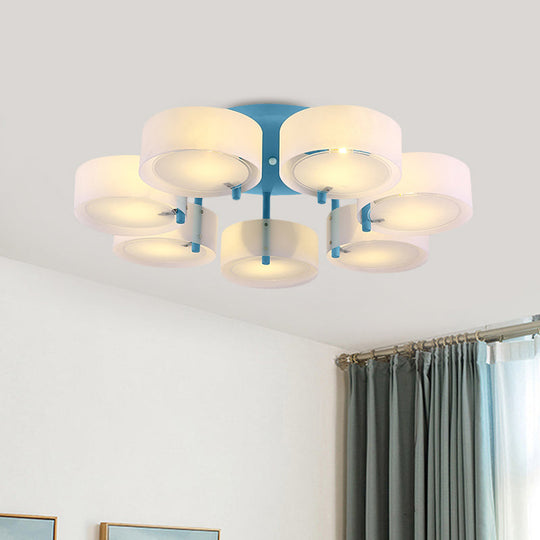 Macaron Loft Milk Glass Semi Flush Ceiling Light for Study Room