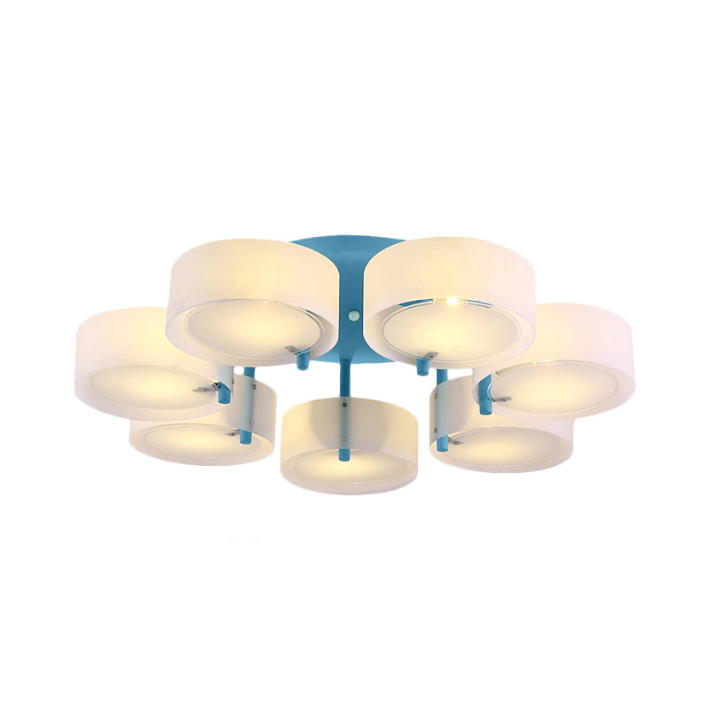 Macaron Loft Milk Glass Semi Flush Ceiling Light for Study Room