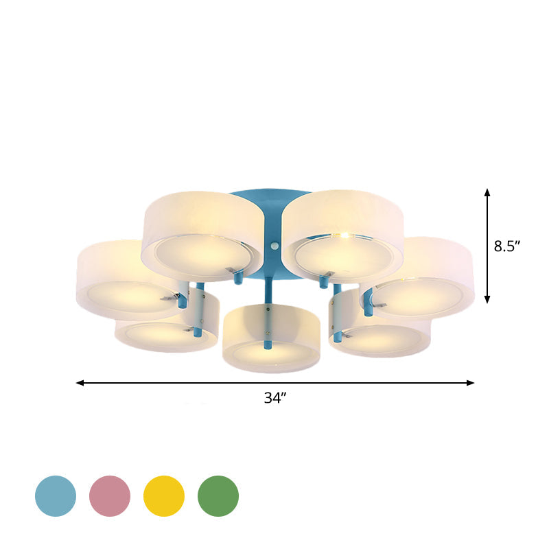 Macaron Loft Milk Glass Semi Flush Ceiling Light for Study Room