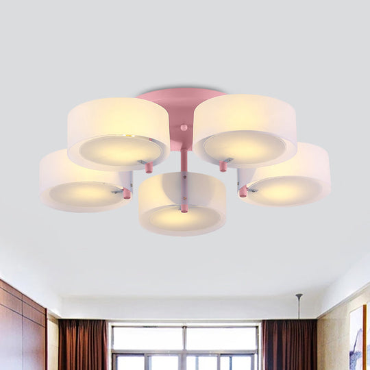 Macaron Loft Milk Glass Semi Flush Ceiling Light for Study Room