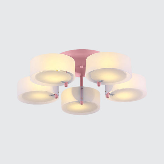 Macaron Loft Milk Glass Semi Flush Ceiling Light for Study Room