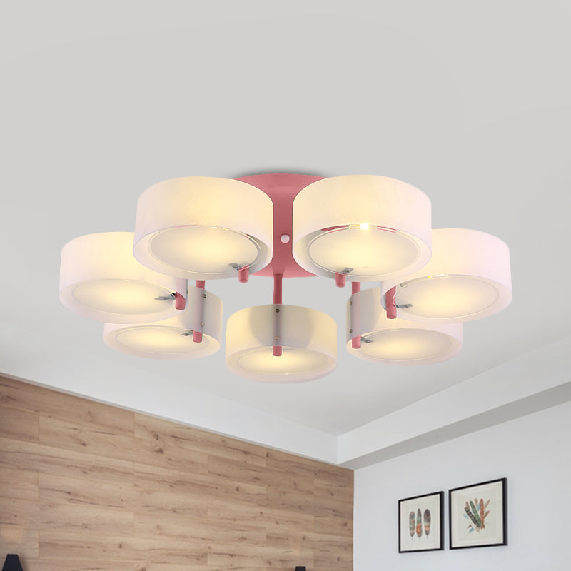 Macaron Loft Milk Glass Semi Flush Ceiling Light For Study Room 7 / Pink