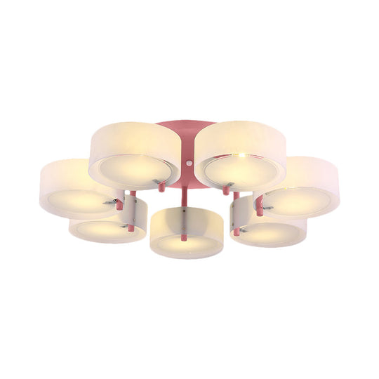 Macaron Loft Milk Glass Semi Flush Ceiling Light For Study Room