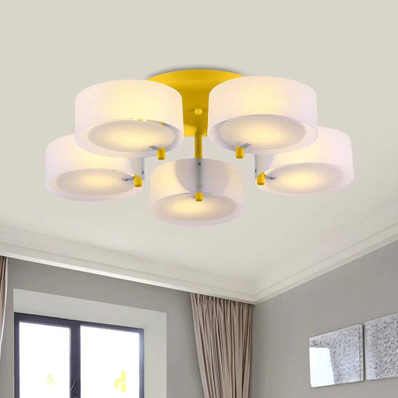 Macaron Loft Milk Glass Semi Flush Ceiling Light for Study Room