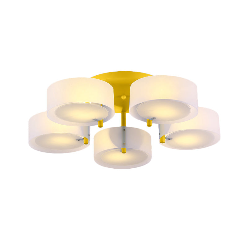 Macaron Loft Milk Glass Semi Flush Ceiling Light for Study Room