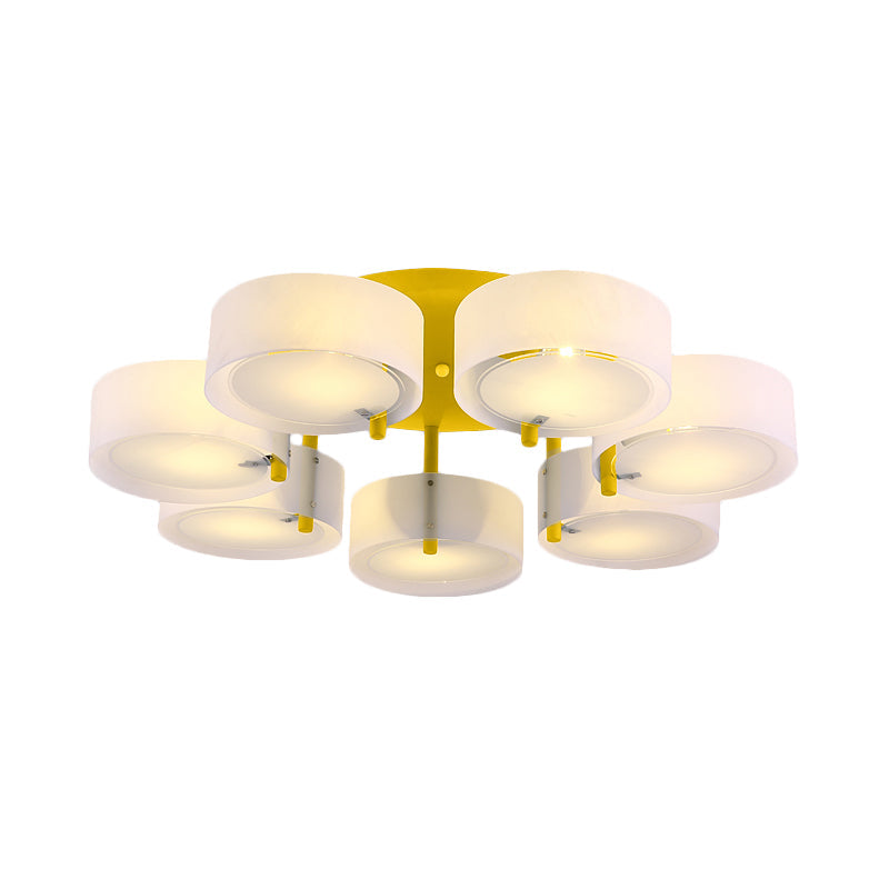 Macaron Loft Milk Glass Semi Flush Ceiling Light For Study Room