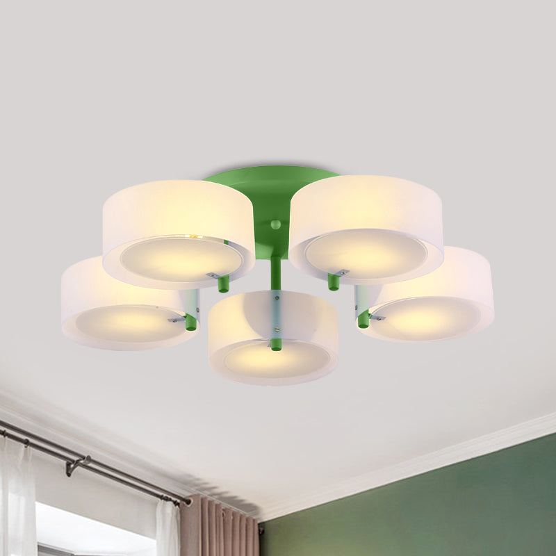 Macaron Loft Milk Glass Semi Flush Ceiling Light For Study Room 5 / Green