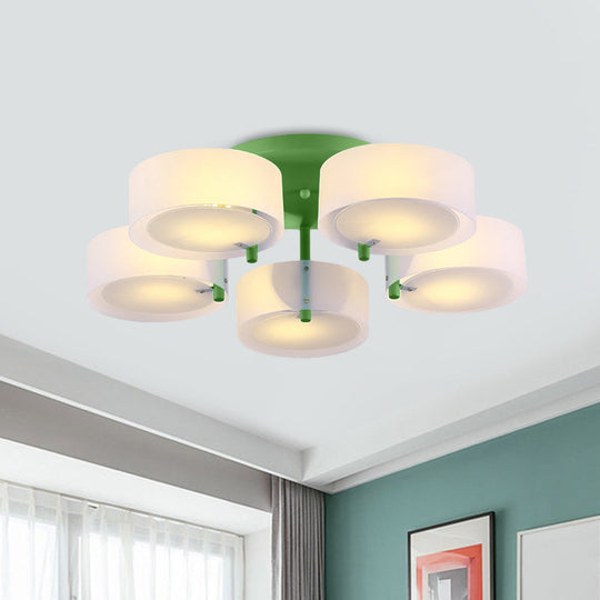 Macaron Loft Milk Glass Semi Flush Ceiling Light for Study Room