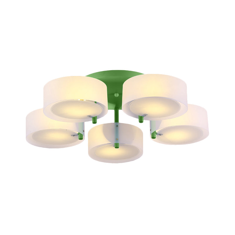 Macaron Loft Milk Glass Semi Flush Ceiling Light For Study Room