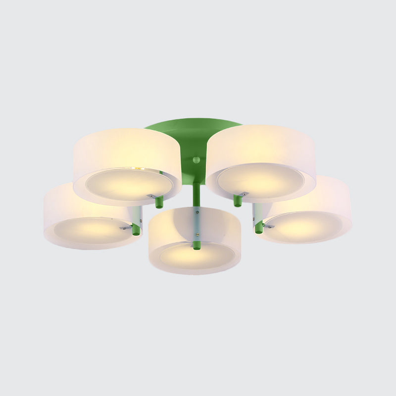 Macaron Loft Milk Glass Semi Flush Ceiling Light for Study Room