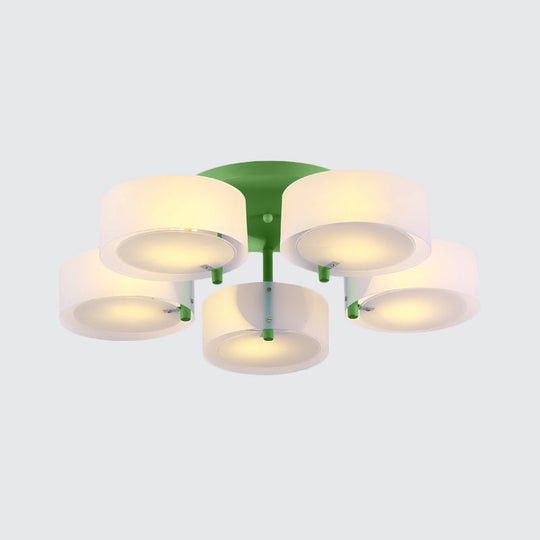 Macaron Loft Milk Glass Semi Flush Ceiling Light for Study Room