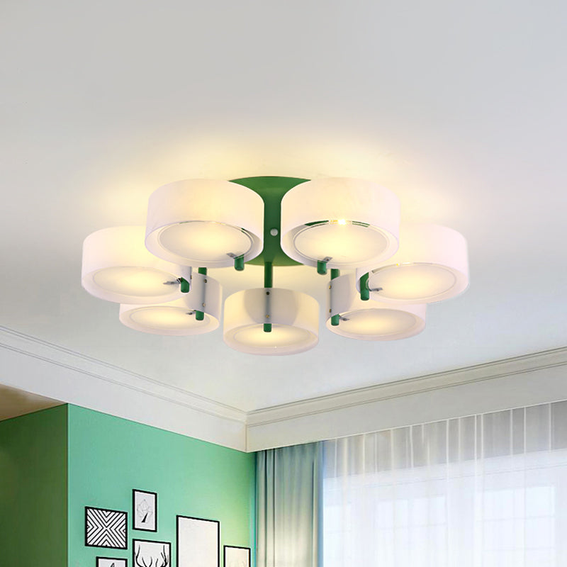 Macaron Loft Milk Glass Semi Flush Ceiling Light for Study Room