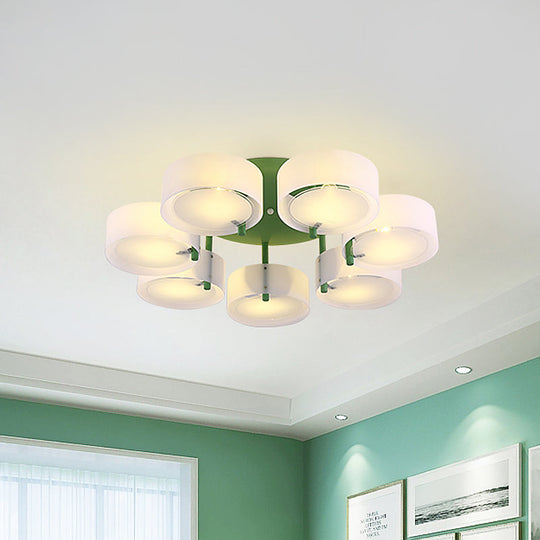 Macaron Loft Milk Glass Semi Flush Ceiling Light for Study Room