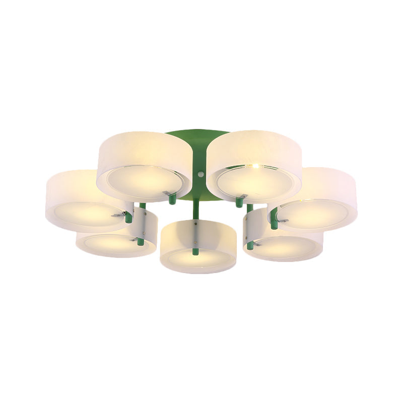 Macaron Loft Milk Glass Semi Flush Ceiling Light for Study Room