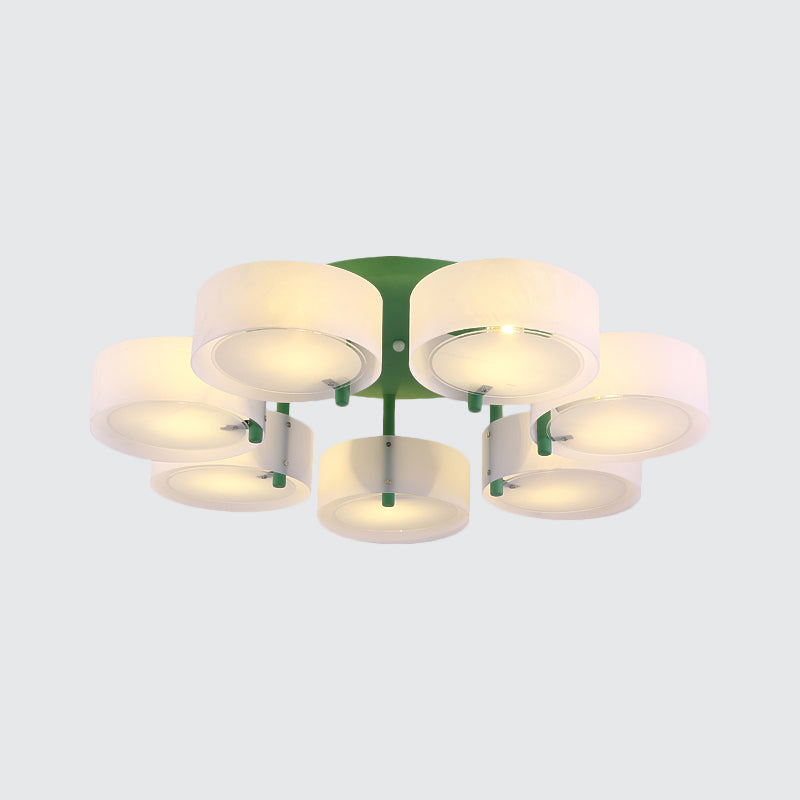 Macaron Loft Milk Glass Semi Flush Ceiling Light for Study Room