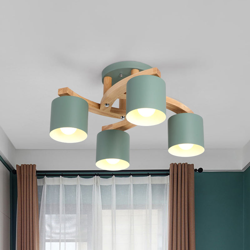 Nordic Metal Flush Mount Light For Living Room Villa - Cylinder Shade Semi Ceiling Lamp 4 / Green