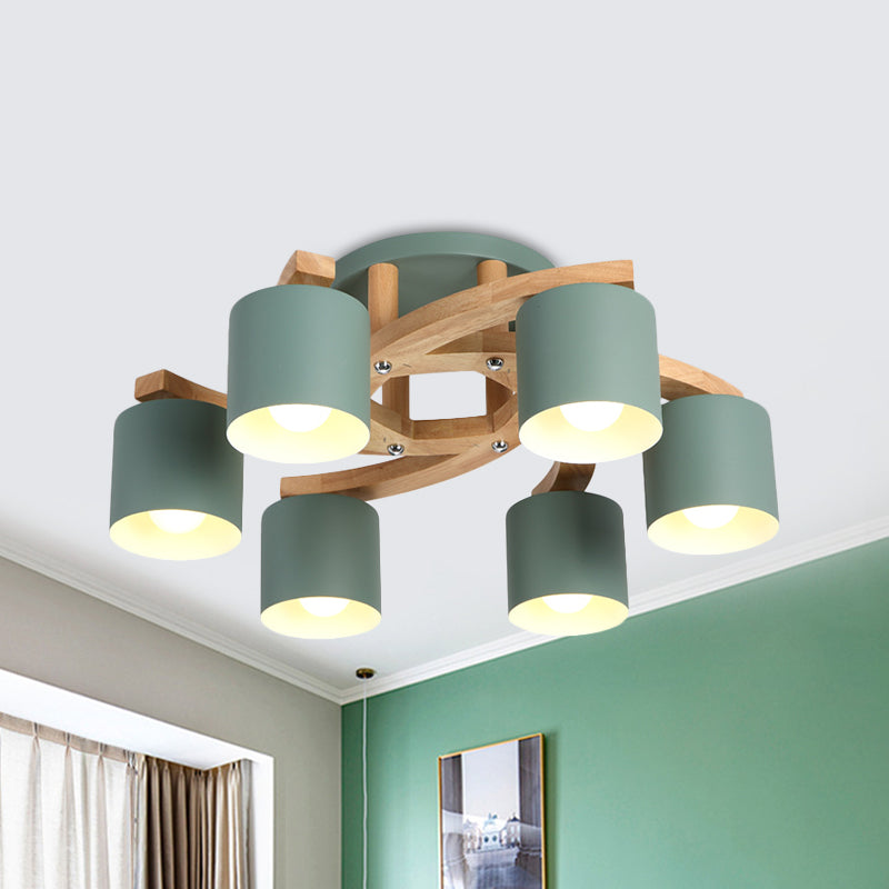 Nordic Metal Flush Mount Light For Living Room Villa - Cylinder Shade Semi Ceiling Lamp 6 / Green