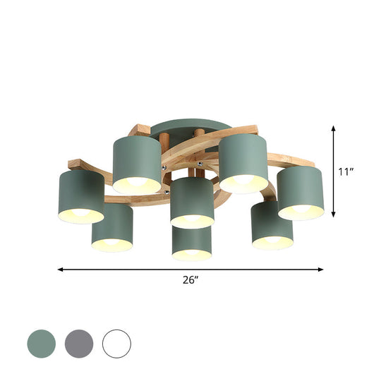 Nordic Metal Flush Mount Light for Living Room Villa - Cylinder Shade Semi Ceiling Lamp