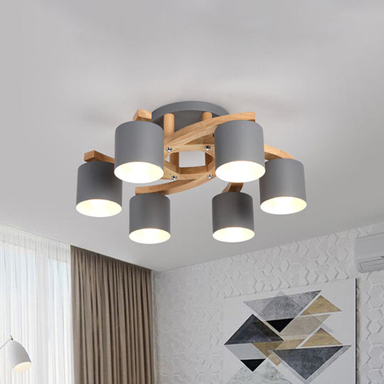 Nordic Metal Flush Mount Light for Living Room Villa - Cylinder Shade Semi Ceiling Lamp