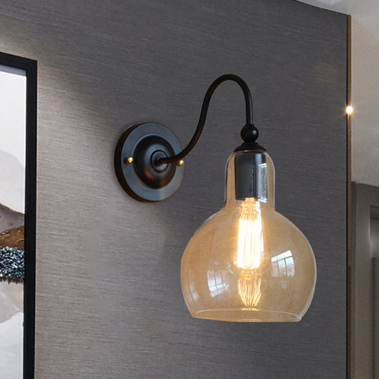 Clear Glass Wall Sconce With Industrial Black Bubble Shade - Living Room Lighting Fixture