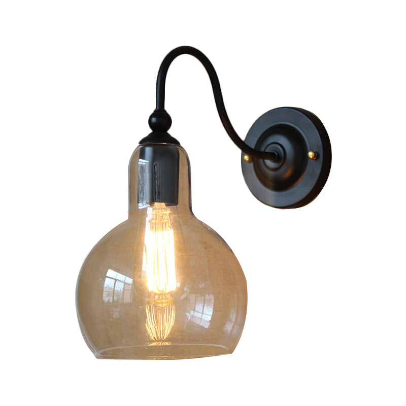 Clear Glass Wall Sconce With Industrial Black Bubble Shade - Living Room Lighting Fixture