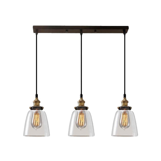 Cone/Bowl Smoked Glass Industrial Pendant Hanging Lamp - 3-Light Coffee Shop Fixture with Multi-Lights - Linear/Round Canopy