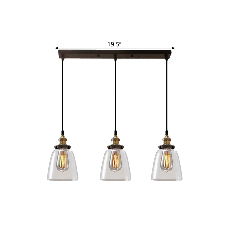 Cone/Bowl Smoked Glass Industrial Pendant Hanging Lamp - 3-Light Coffee Shop Fixture with Multi-Lights - Linear/Round Canopy