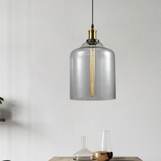 Industrial Brass Cylinder/Globe Pendant Light Fixture With Clear Glass - 1-Light Ceiling Hanging /