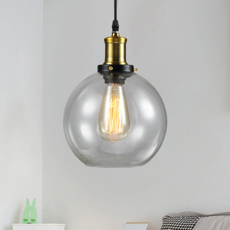 Vintage Clear Glass Hanging Ceiling Light with Brass Finish, Ideal for Living Room Décor