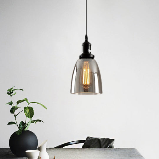 Industrial Smoked Glass Pendant Light - Black 1-Light Ceiling Lamp for Living Room