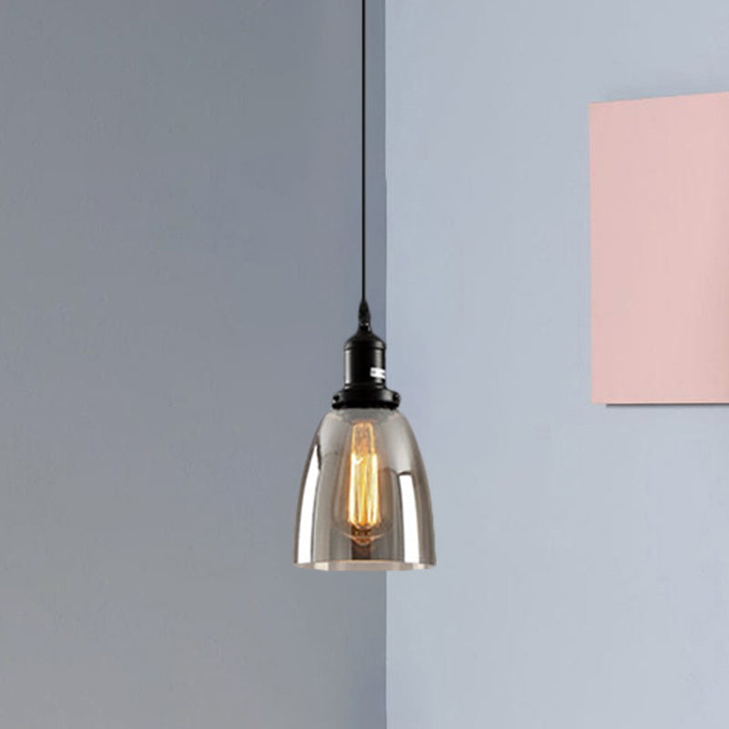 Industrial Smoked Glass Pendant Light - Black 1-Light Ceiling Lamp for Living Room