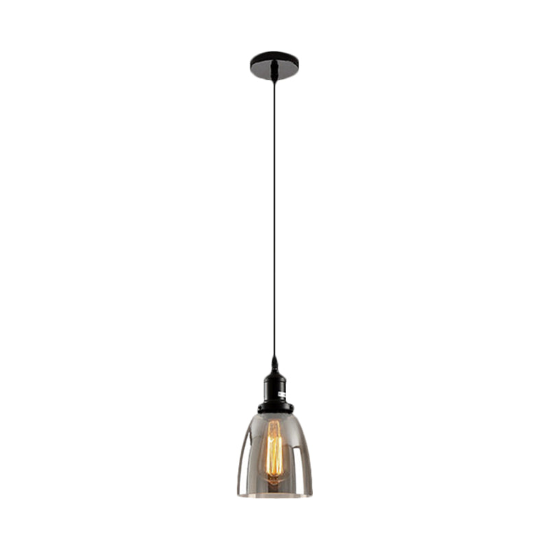 Industrial Smoked Glass Pendant Light - Black 1-Light Ceiling Lamp for Living Room