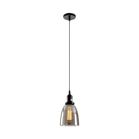 Industrial Smoked Glass Pendant Light - Black 1-Light Ceiling Lamp for Living Room