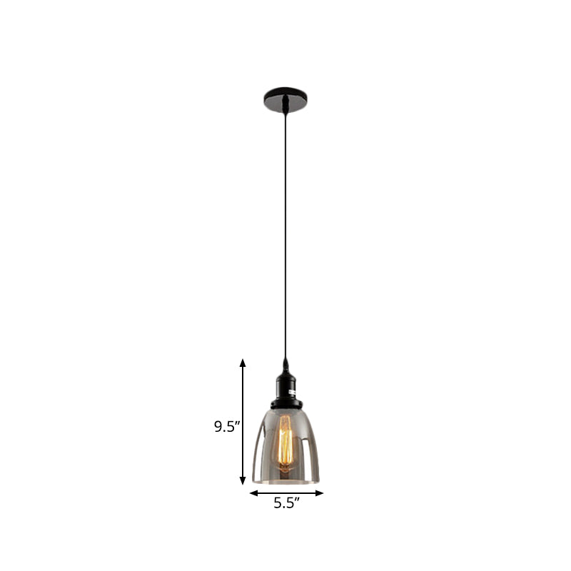 Industrial Smoked Glass Pendant Light - Black 1-Light Ceiling Lamp for Living Room