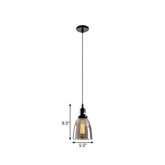 Industrial Smoked Glass Cone/Dome Pendant Light For Living Room - Black 1-Light