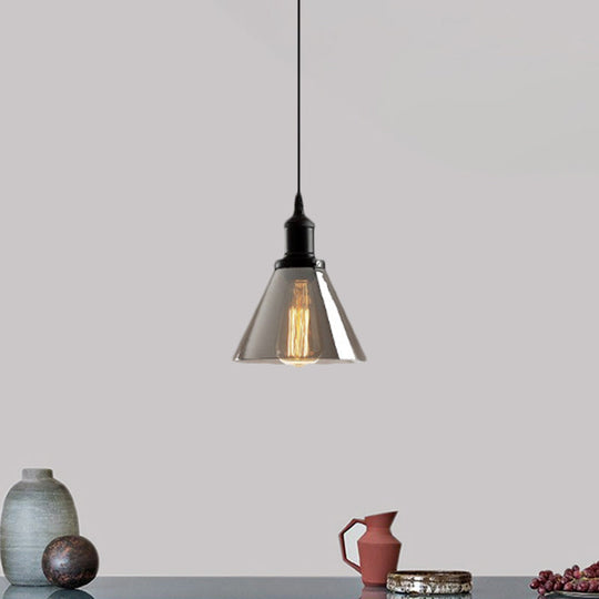 Industrial Smoked Glass Pendant Light - Black 1-Light Ceiling Lamp for Living Room