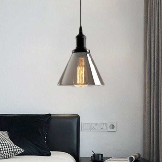 Industrial Smoked Glass Pendant Light - Black 1-Light Ceiling Lamp for Living Room